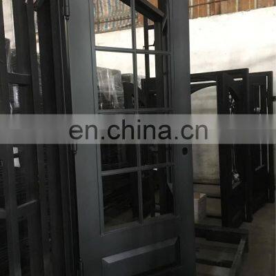 Apartment Popular Modern Design Security Metal Front External Double Insulated Glass Swing Wrought Iron Door