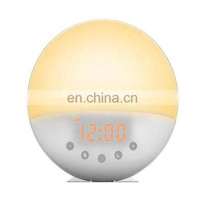 Wooden Led Sunrise Sleep Training Wake-up Light Alarm Clock