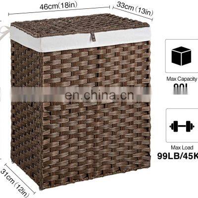(90L) Removable and Easily Mounted Hand-woven Synthetic Rattan Laundry Basket With Lid and Handle photo-2