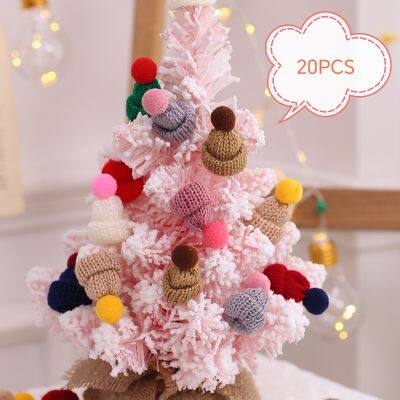 10pcs Mini 20 pcs Knitted Hat Set, Mixed Color Polyester Wool Yarn Doll Hats, Handcrafted for DIY Christmas Ornaments & Sewing Projects