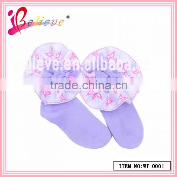 Wholesale baby products soft material ribbon decoration cheap baby socks (WT-0001)