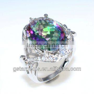 925 Sterling Silver Mystic Quartz CZ Rhodium Plated Ring Hong Kong Wholesale Jewelry Semi Precious Stone