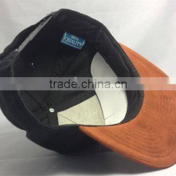 Custom 5 Panel Cotton Suede Brim Snapback Hats Era Leather Patch Snapback Cap photo-4