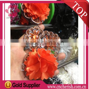 Hot sale orange 7cm width cheap lace with acrylic beads for hot girl