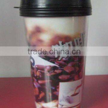 Double walled plastic coffee cup/advertising cup