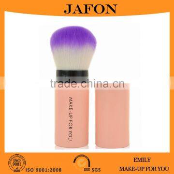 Pink synthetic hair retractable refillable powder brush