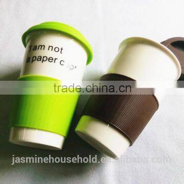 High Quality Double Wall Ceramic mugs with silicone sleeves and covers