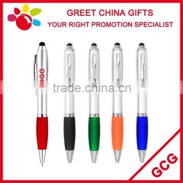 Customized Logo Cheap Promotional Stylus Touch Screen Ball Point Pen with Painted Rubber Grip