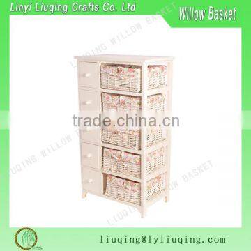 Wooden Wicker Drawers Storage Chest Cabinet Unit White