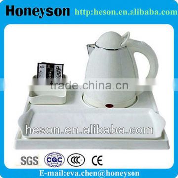 hot sale hotel resorts electric mini water kettle with melamine tray set for guest room