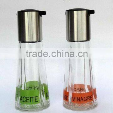 TW706K2 glass oil bottle with printing with stainless steel lid