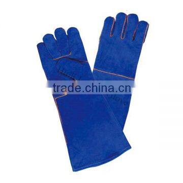 Sapphire color Cowhide split Long Sleeves welding gloves