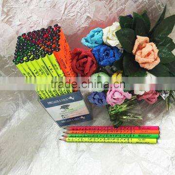 7" standard size round shape soft wood 72pcs neon body heat rolling HB pencil with dipped top