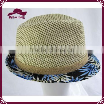 Fashion ladies straw hat fedora hat with color brim