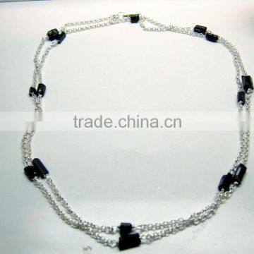 Black Tourmaline 36 Inch Multi Stone Rough Gemstone Necklace, 925 Solid Sterling Silver Necklace, Designer Raw Beaded Necklace