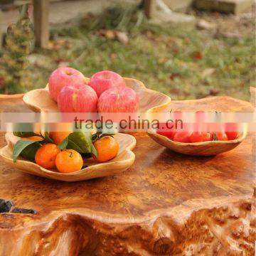 Modern shape handmade three-piece wood plum-shaped fruit plate