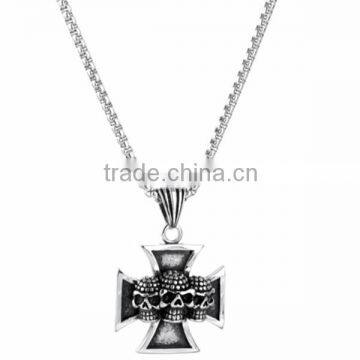 New Fashion Punk Style Biker Stainless Steel Skull Cross Medal Pendant photo-3