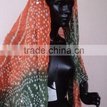 Orange & Green Color tie & dye Bandhage Dupatta for Womens & Girls