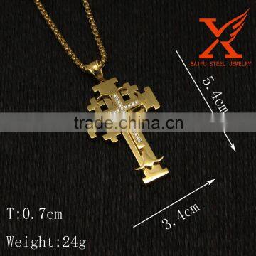 14K REAL SOLID YELLOW GOLD PLATED MEN'S WOMEN'S CROSS CNC CZ PENDANT CHARM