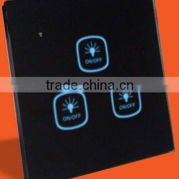 Beautiful LED panel Touch Switch wall switch 3gangs tempered glass