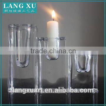 LX-Z017 Clear Classic Square Glass Taper Candle Holder