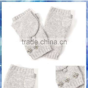 100% wool grey half finger high quality knitted gloves for women