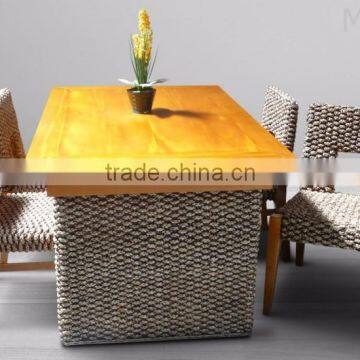 New Design Wicker Rattan Dining Set Home Furniture (Hand woven by wicker,hyacinth & wooden frame)