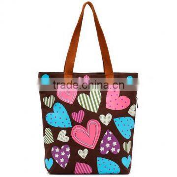 2014 new arrival colouful heart logo women canvas bags beach bags wholesale price