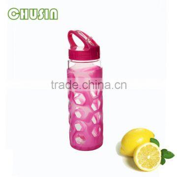 hot selling glass drink bottle with colorful silicone sleeve and straw wholesale