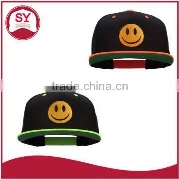 Smiley Face Embroidered Two Tone flat bill hip hop snapback cap