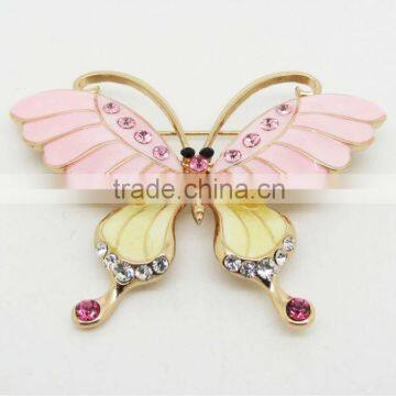 Pink alloy butterfly brooch with rhinestones/High quality brooch for women