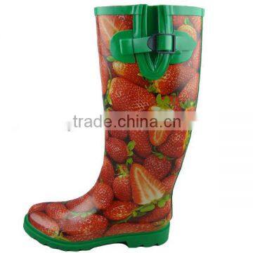 Lady Summer Full Strawberry Print Rain Boots