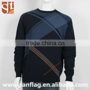 New spring men round collar long sleeve jumper cotton colorful intarsia knit sweater from china quality factory