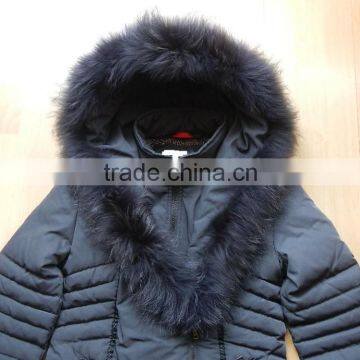 Real Raccoon Fur Collar Polyester Memory Twill Fabric Faux Down Filled Womens Coats photo-6