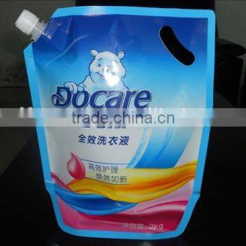 Custom Printed Detergent Liquid Stand Up Pouch With Corner Spout/ Detergent Spout Pouch, hand hole