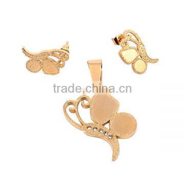 SRS0100 2016 New Products Gold PVD Coating Stainless Steel Jewelry Butterfly Jewelry Set