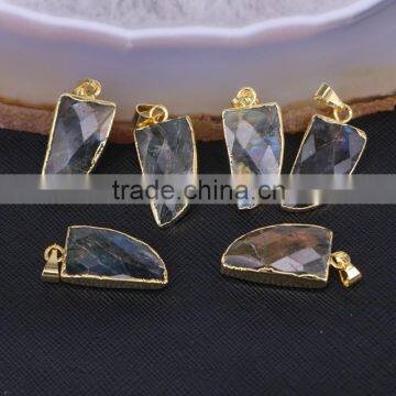 Fashion Shield Shape Labradorite Pendant, Gold Plated Gem stone Pendant, Rainbow Stone Jewelry