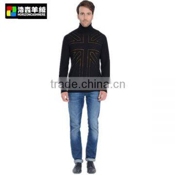 Pullover Fashion Men Tight Cashmere Sweater, Textured Black Sweater