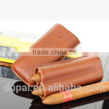 Pure brown leather cigar case for 2 cigars