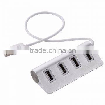 High-end Mini Silver Metal 4 Ports 2.0 USB Hub Aluminium