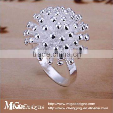 wholesale fashion art Ball Flower crystal 18K silver plated ring