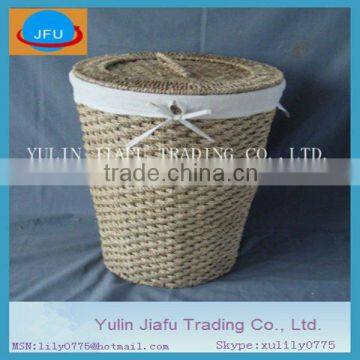 Round nice cloth liner seagrass hand-woven laundry hamper & basket