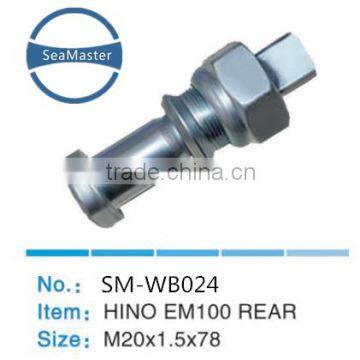 High strenth alloy wheel bolt with nut M20*1.5*78mm for trucks and autos