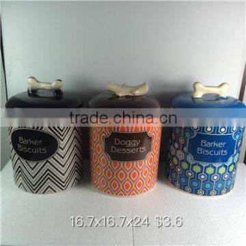 Handmade wholesale big size ceramic pet treat jar with cute pattern