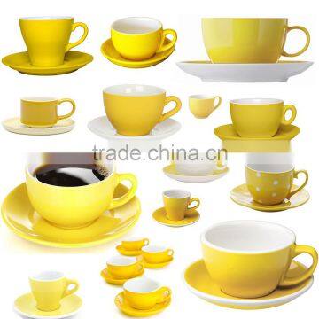 Color Glazed Coffee Tea Cups and Saucers Sets Stoneware Ceramic Porcelain Material
