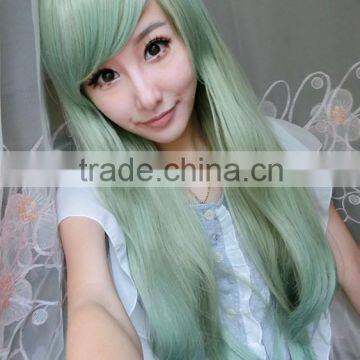 Lolita Anime Cosplay Long Straight Wigs Party Girls malachite green Full Wig + Cap