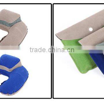 Inflatable U-shape Neck Pillow Flocking CushionTool for Outdoor Travel Camping Noon Break 4 Colors photo-6