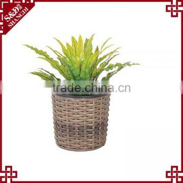 Cheap resin wicker & metal insert miniature table flower pots