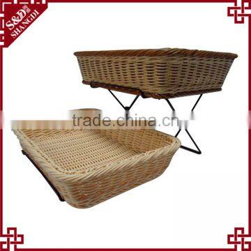 S&D household rattan wicker standing plastic fruit tray 2 layer kitchen storage rack/shelf