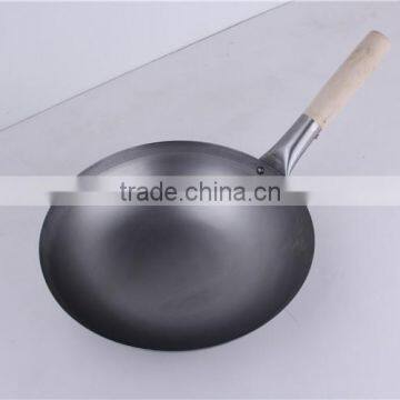 Single Handles Flat Bottom Coating Carbon Steel Chinese Wok